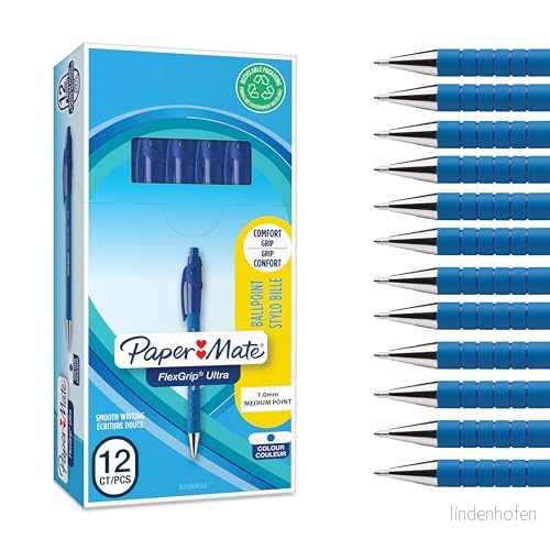 Paper Mate Flexgrip Ultra Kulspetspennor med tryckknapp Mediumspets (1,0 mm) Blå 12 stycken 8008285265314