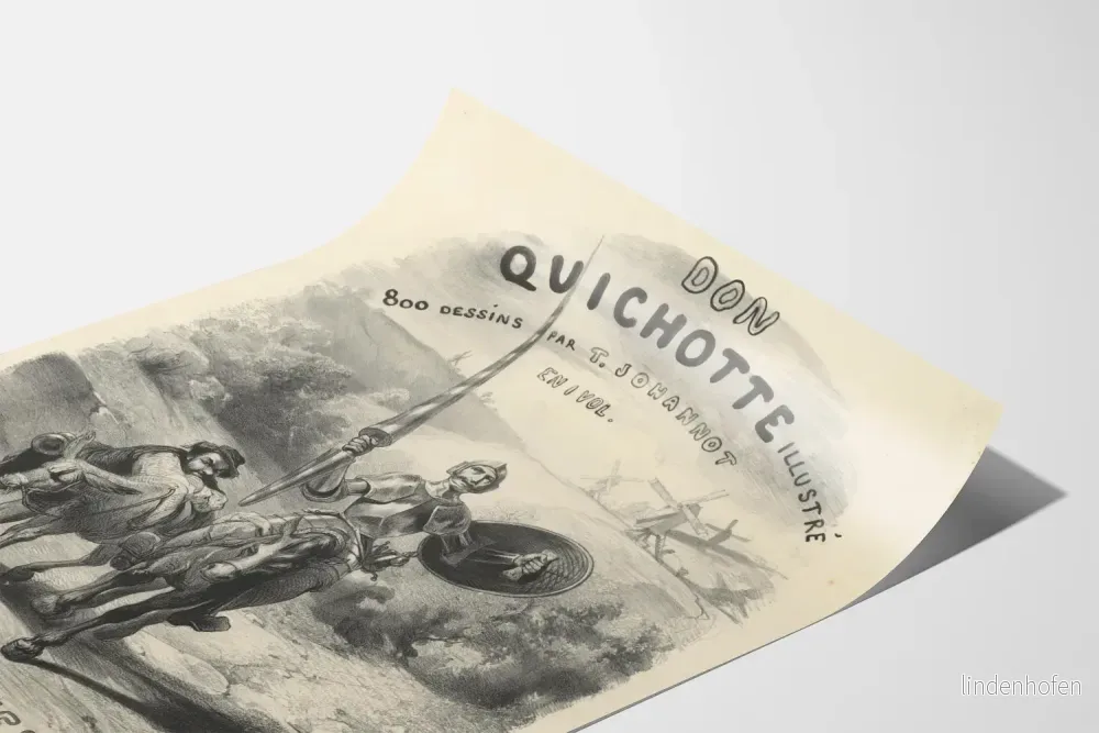 Illustrerad poster av Don Quijote av T. Johannot, vintage svartvitt teckning - Bild 3