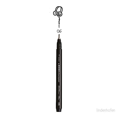 Tombow Fineliner MONO ritpenna, linjebredd 06 (ca 0,55 mm), pigmentbläck, vatten och ljusbeständigt, för skisser, att illustrera rita, svart, WS EFL H 4003198111929