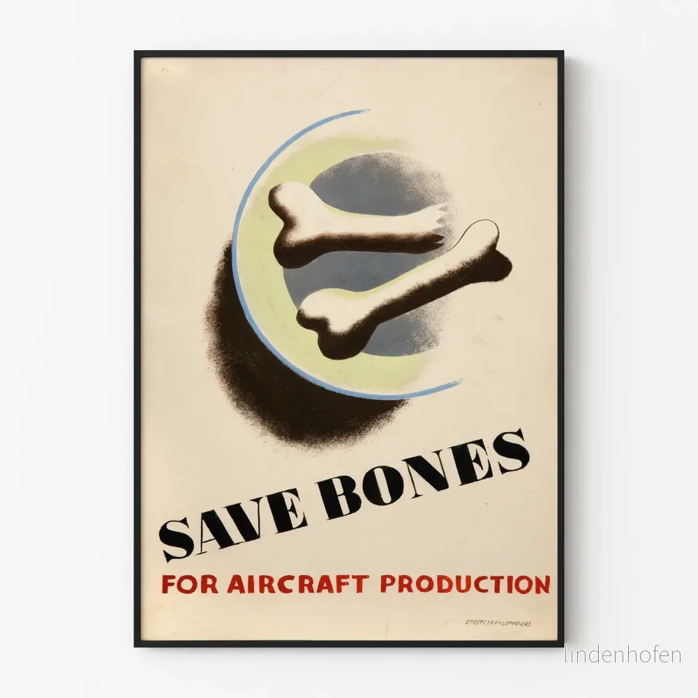 Vintage väggdekorposter Save Bones för flygproduktionsändamål