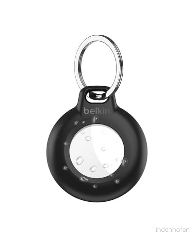 Belkins vattentäta Secure Holder för Apple AirTag med nyckelring, reptålig hållare, skyddande tillbehör nyckelring nycklar, husdjur, bagage, ryggsäckar, m.m Svart (1 pack) 745883890149