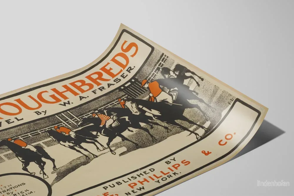 Vintageaffisch med fullblodshästar – Hästkapplöpning och jockeys - Bild 2