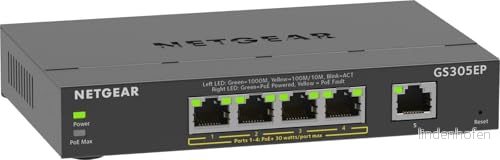 NETGEAR GS305EP 100PES 5 port Gigabit Ethernet LAN PoE Switch Plus, Svart 606449153149