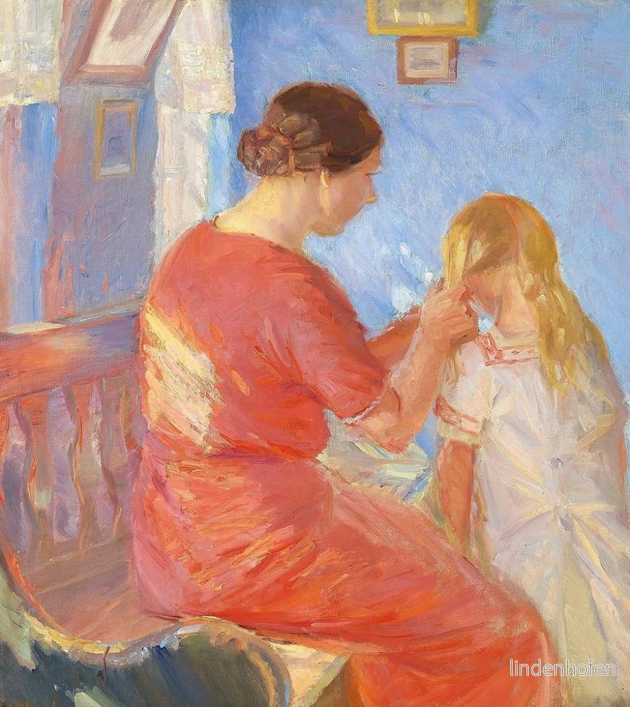 Målning La mère tresse les cheveux de l'enfant - Anna Ancher | Konsttryck - Bild 2