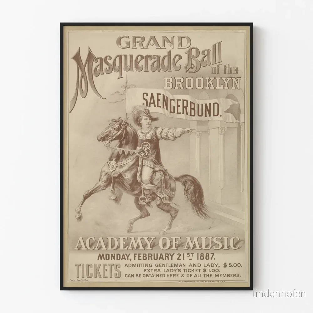 Vintageposter för Grand Masquerade Ball Brooklyn Saengerbund 1887