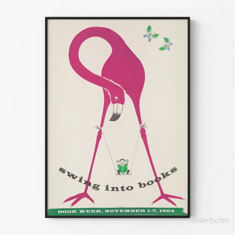 Vintageposter Swing into Books - Väggdekoration för bokälskare