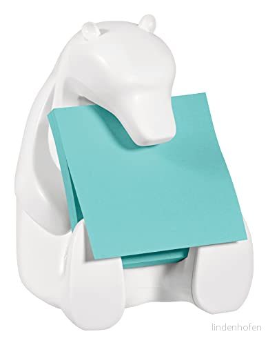 Post it Dispenser Z Notes björn, förpackning med 2 dynor, 45 ark per dyna, 76 mm x mm, turkos färg för bekväm enhandsdispensering på ditt skrivbord 8887862041899