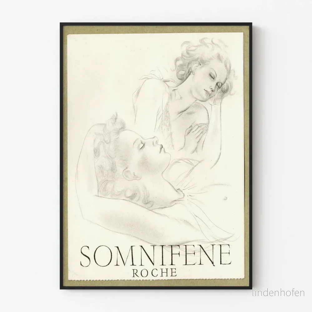Vintageposter Somnifene Roche - Illustration Dröm och Mjukhet