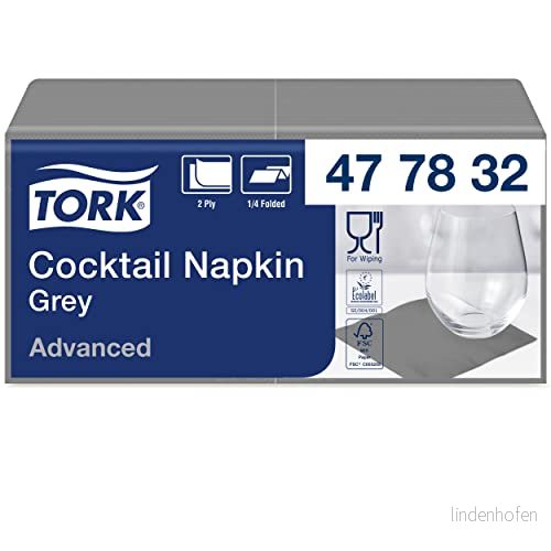 Tork 477832 cocktailservetter grå/cocktail servett i avancerad kvalitet med 1/4 fals/12 x 200 (2400) servetter/23,8 24 cm (B L) 7322540773477
