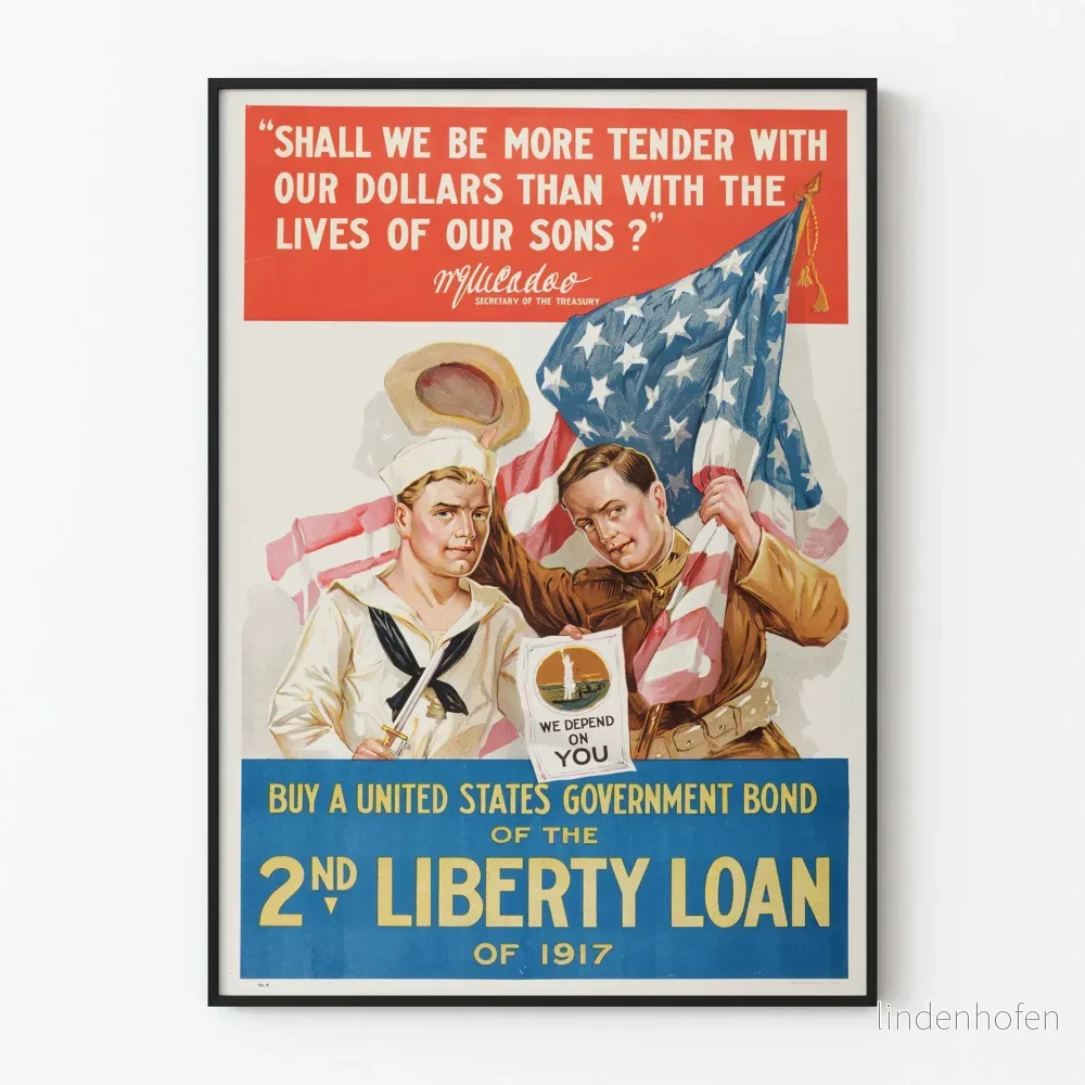 Vintageposter för 2:a Liberty Loan 1917 - Patriotisk väggdekoration