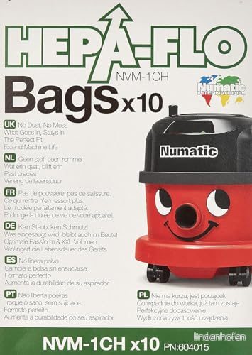 Numatic 604015 Hepa-Flo Dammsugarpåsar för Henry, Hetty James, Junior, Harry - Paket med 10 st 5028965305553