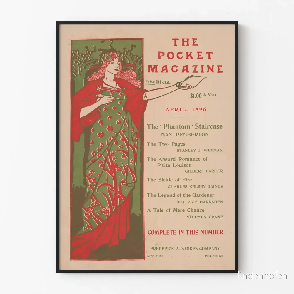 Vintageposter The Pocket Magazine april 1896 - Retro väggdekoration