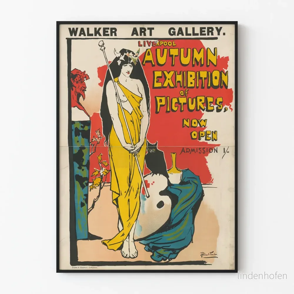 Vintageposter för konstutställning Höst Liverpool Walker Art Gallery