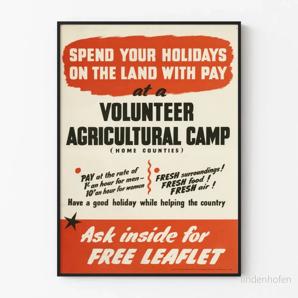 Vintageposter för volontär jordbruksläger väggdekoration