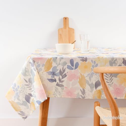 BELUM Fläckbeständig bordsduk storlek 240 x 155 cm med extra mjuk känsla färg flerfärgad 100% tillverkad i Spanien Tyg ekologisk bomull modell Gisborne 8434563290219