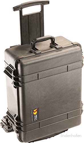 PELI 1560M lätthanterlig skyddsväska med slitstarka polyuretanhjul, IP57 vatten och dammtät, tillverkad i USA, 44 liters kapacitet, anpassningsbar skuminredning, svart 19428122515