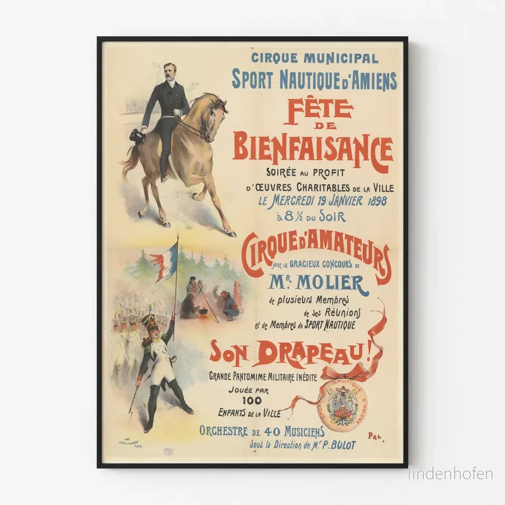 Affisch Cirque Municipal Sport Nautique d’Amiens Välgörenhetsfest 1898 Affisch Cirque Municipal Sport Nautique d’Amiens Välgörenhetsfest 1898