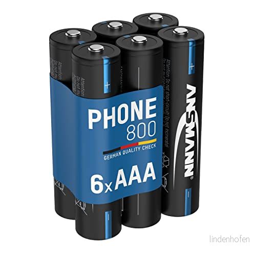 ANSMANN Telefonbatteri Micro AAA, 800 mAh NI MH 1,2 V, 6 stycken, uppladdningsbar, låg självurladdning, perfekt för DECT telefon, trådlös babymonitor, ersättningsbatteri 4013674187515