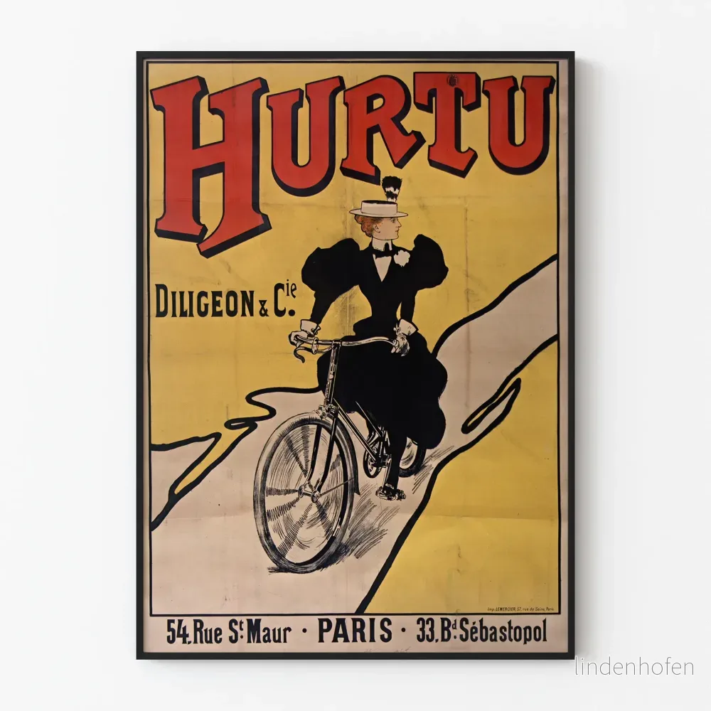 Vintageposter Hurty Diligeon & Cie Paris på cykel