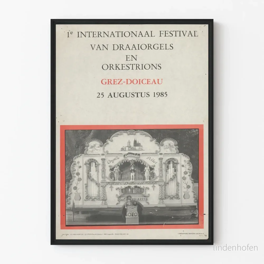 Vintageposter för 1:a Internationella festivalen för mekaniska orglar och orkestrioner 1985 Vintageposter för 1:a Internationella festivalen för mekaniska orglar och orkestrioner 1985