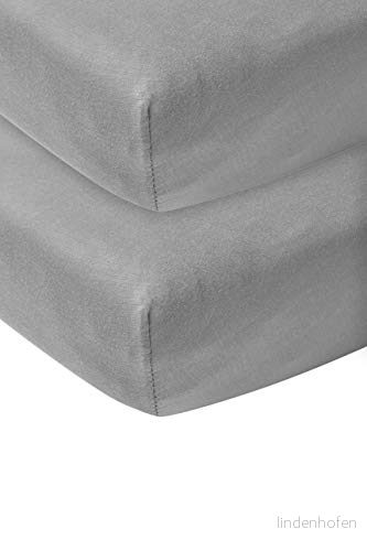 Meyco Baby Uni underlakan 2 pack för vaggan (lakan med mjuk jerseykvalitet, tillverkad av 100% bomull, perfekt passform tack vare resår runt om, andas, mått: 40 x 80 / 90cm), grå 4054703632040