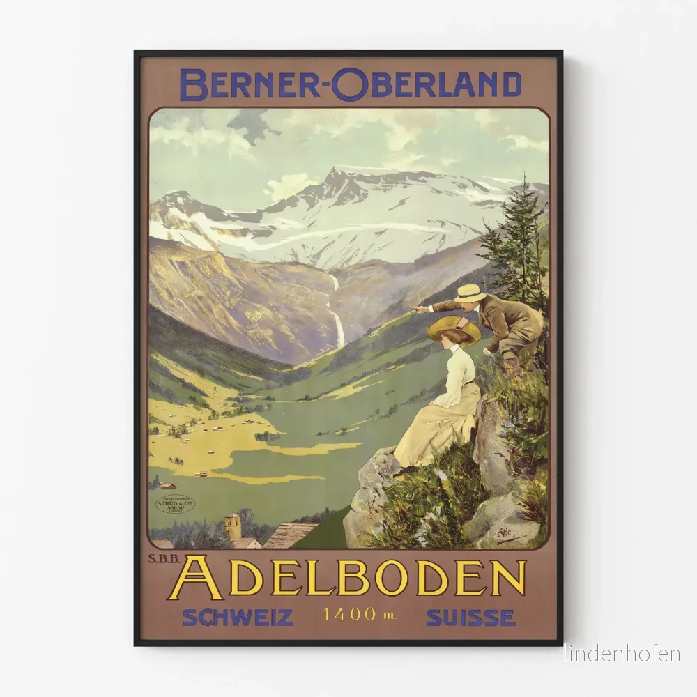 Vintageposter Berner Oberland Adelboden 1400m Schweiz