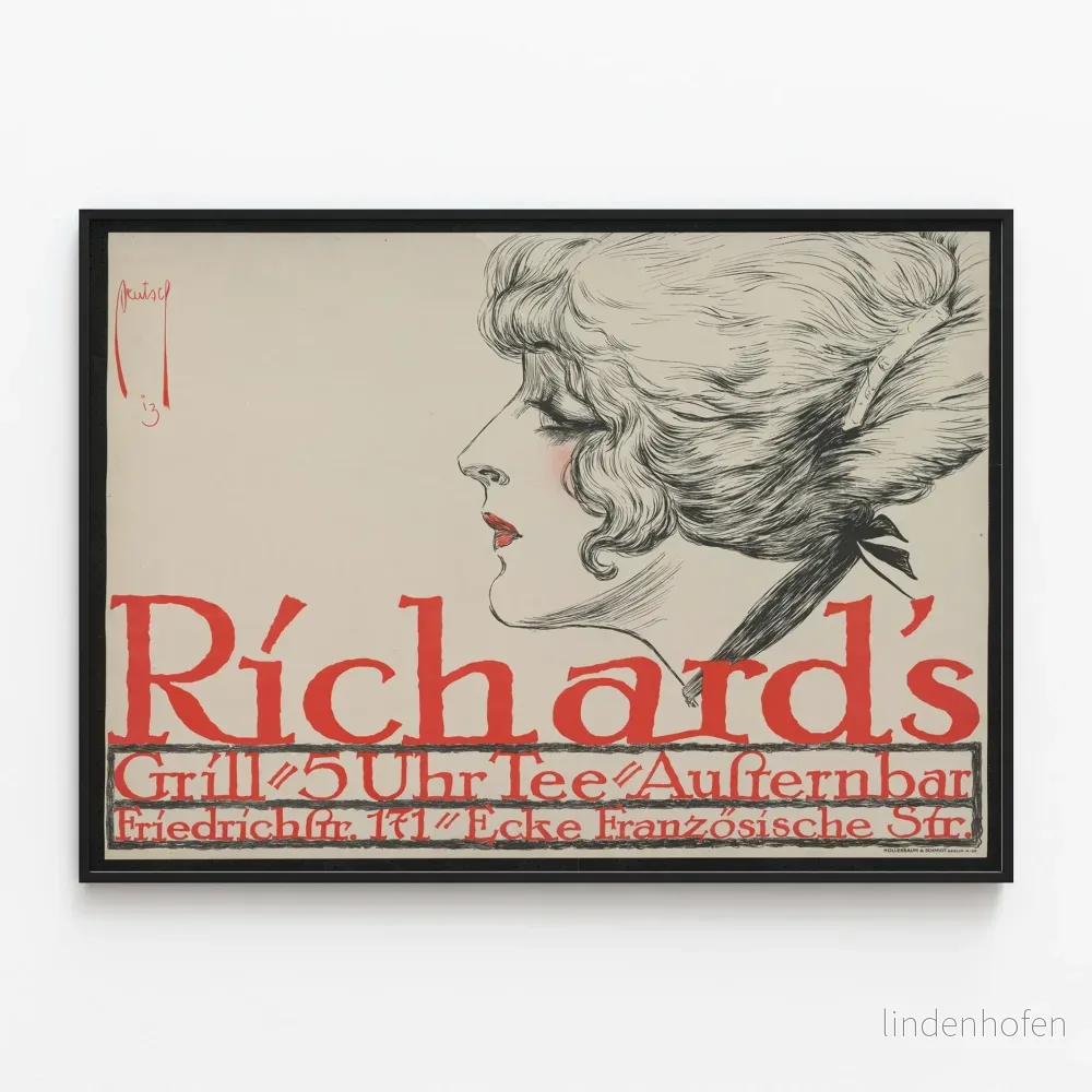 Vintage Richards poster med stiliserad kvinnoprofil
