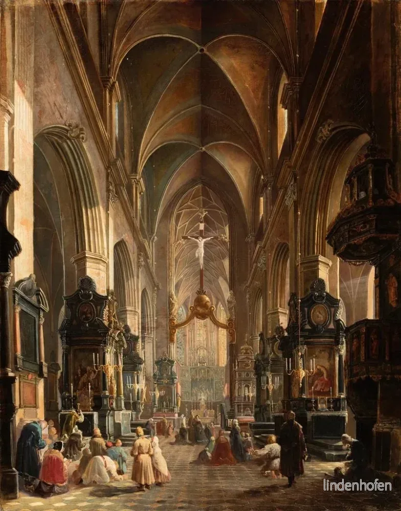 Målning av interiören i helgedomen till Jungfru Maria i Kraków - Aleksander Gryglewski | Konsttryck - Bild 2