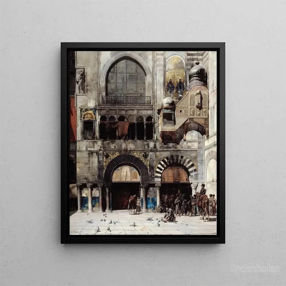 Konsttryck Cavalerie circassienne som väntar på sin befälhavare vid porten till en bysantinsk monument - Alberto Pasini | Konsttryck