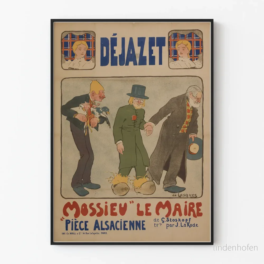 Vintageaffisch för teatern ”Mossieu” le Maire – Alsacisk scenproduktion