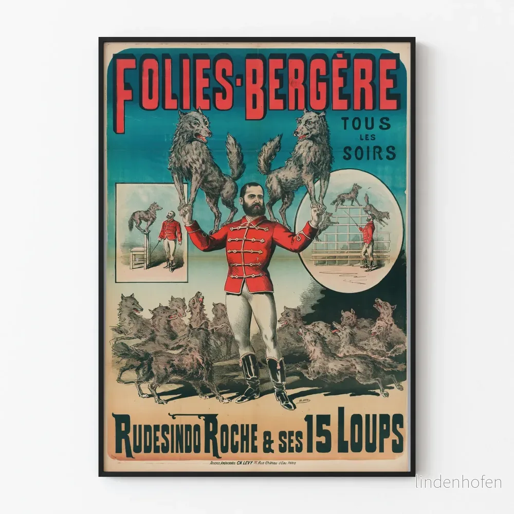Vintageposter Folies-Bergère Rudesindo Roche och hans 15 vargar