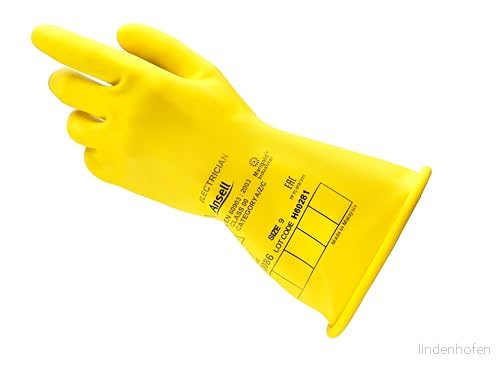 Ansell ActivArmr Elektrikerskyddshandskar, elskydd klass 00 (500 V), elektriskt isolerande gummihandskar, professionella arbetshandskar 36 cm, gul, storlek M (1 par) 76490104337