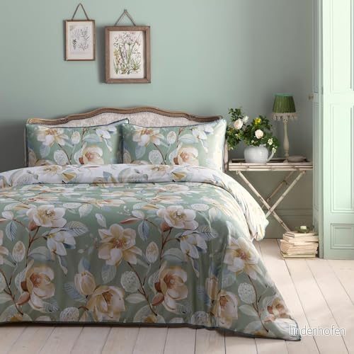 Appletree Heritage Eleanor 100% bomull påslakanset enkelsäng storlek i grönt 5056387789309