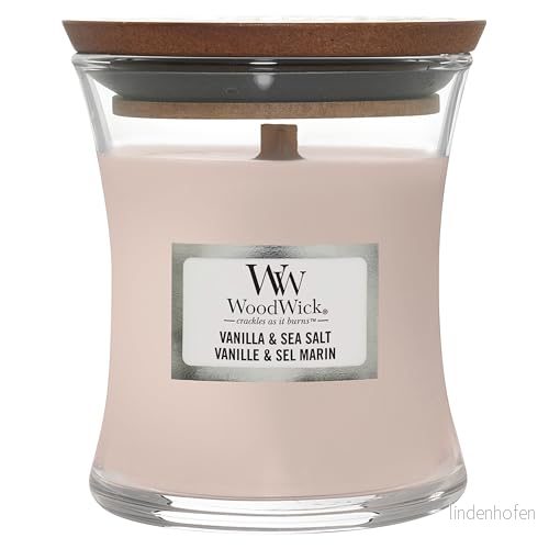 Woodwick LINE Basic Ljus, minivanilj och havssalt, vax, rosa, 7 x 8 cm 5038581055282