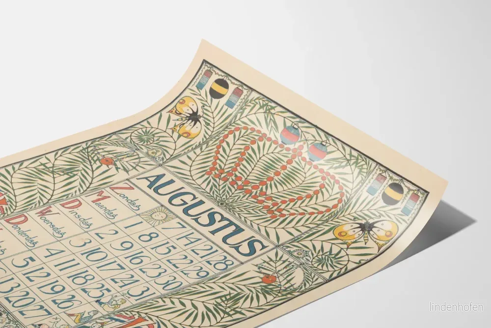 Vintage väggdekoration affisch för kalender augusti 1898 - Bild 3