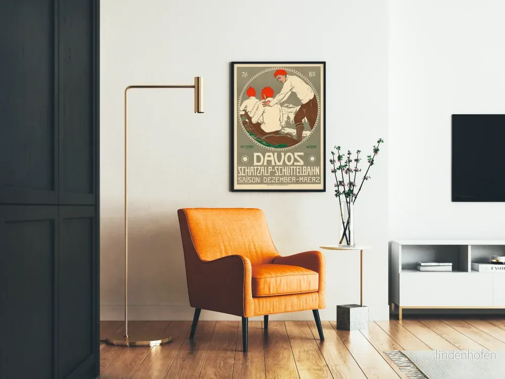 Vintageposter Davos Schatzalp slädtbana vinter - Bild 2