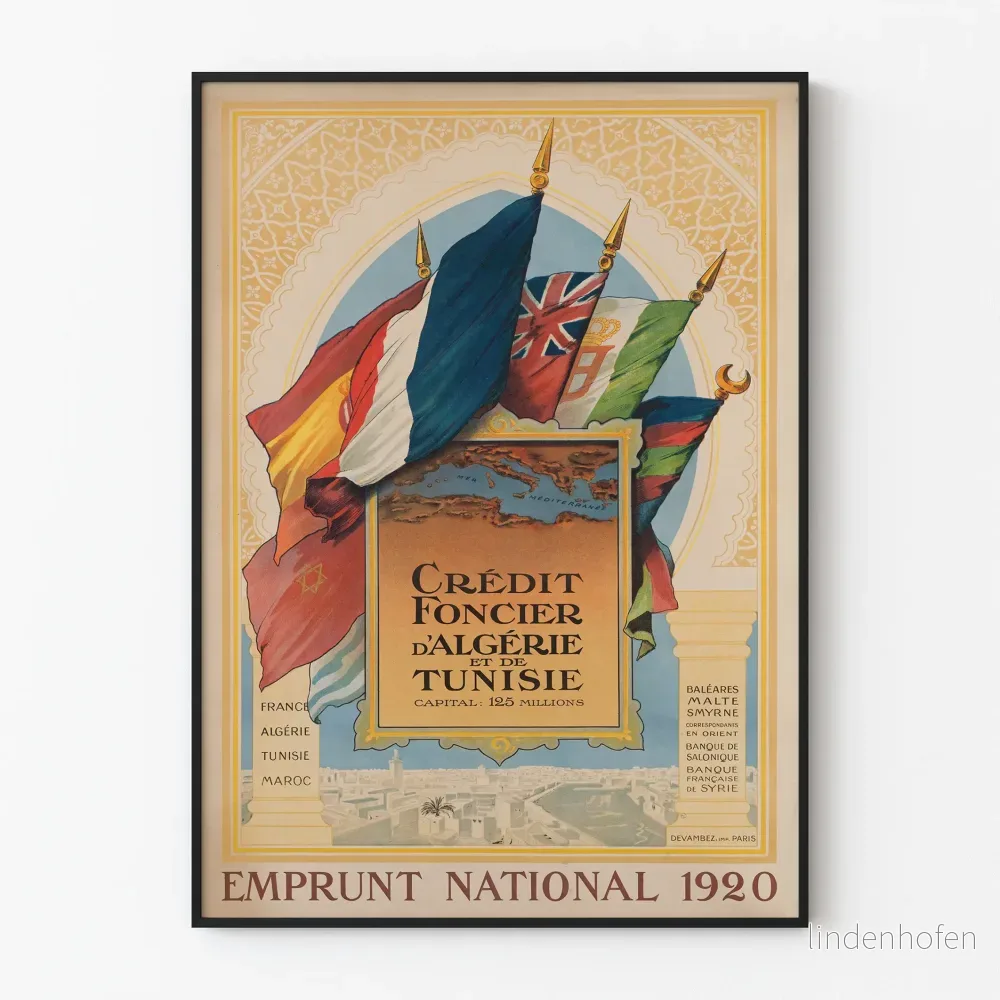 Vintageposter för Crédit Foncier d’Algérie et de Tunisie 1920 Vintageposter för Crédit Foncier d’Algérie et de Tunisie 1920