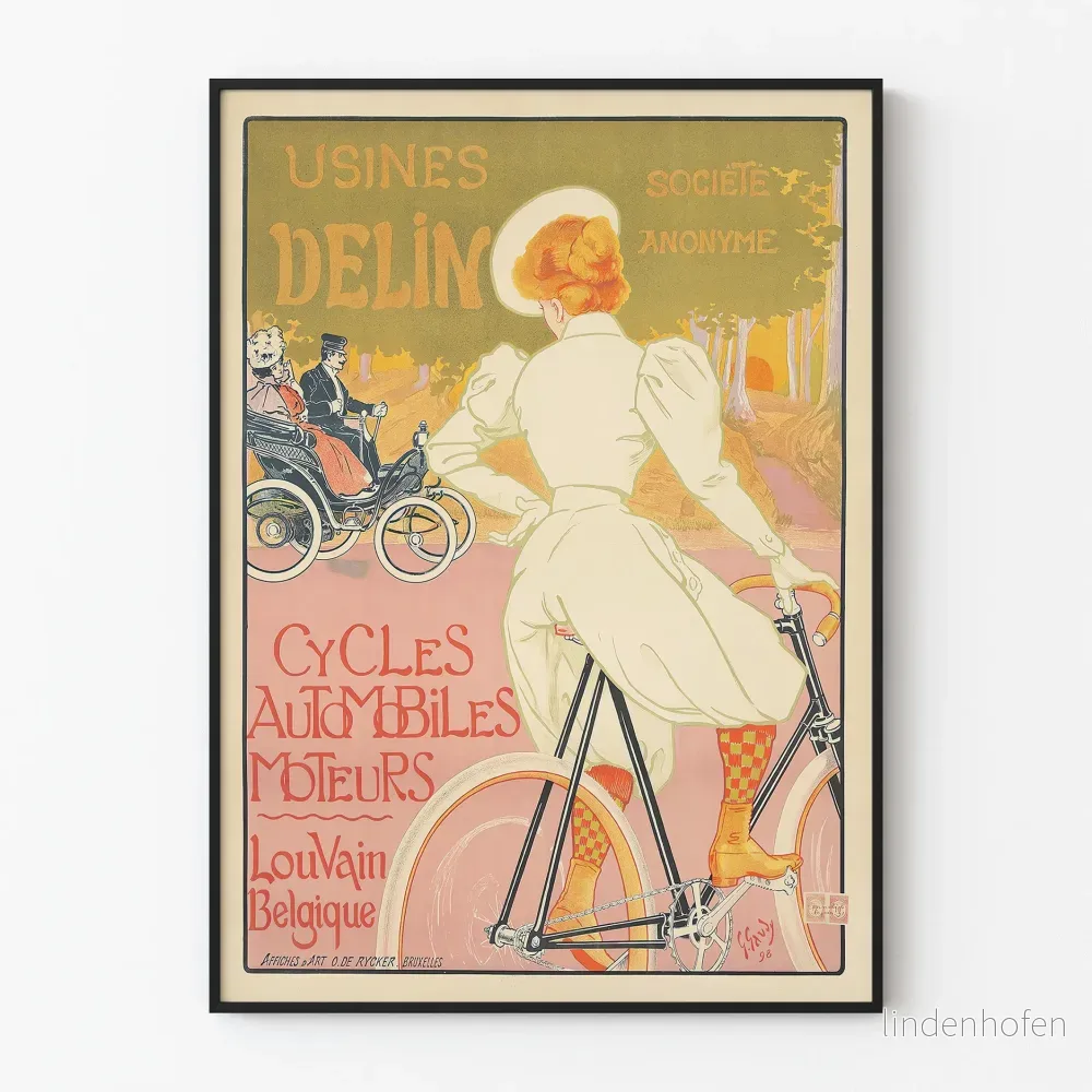 Vintageposter av Usines Delin för cyklar och bilar