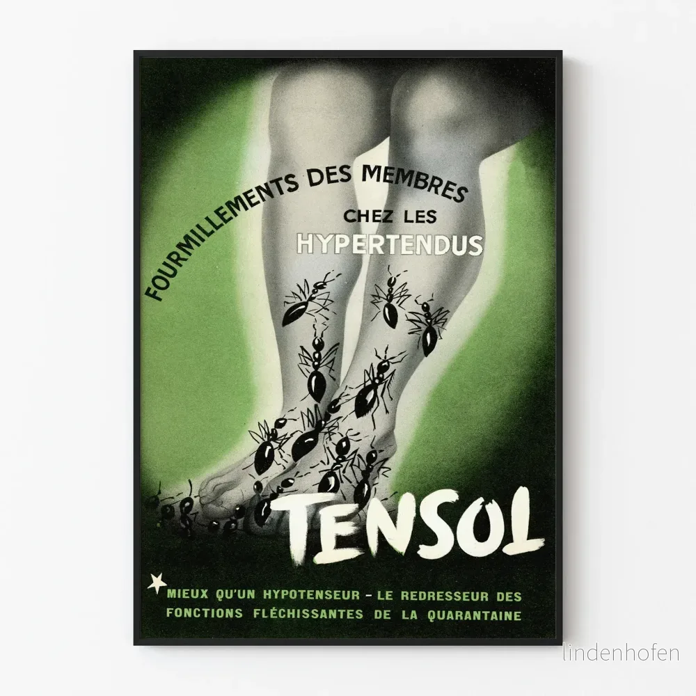 Vintageaffisch Tensol för att lindra domningar hos personer med högt blodtryck