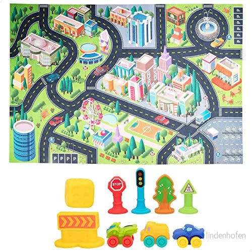 Colorbaby 49639 Carpet Circuit Barnbilar, Lekmatta/Lekmattor för barn/Barnleksaker, inklusive mjuka tillbehör 8412842496392