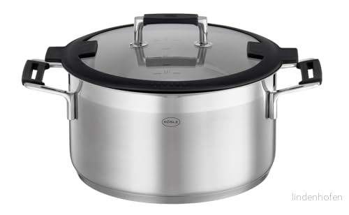 RÖSLE SILENCE PRO kastrull, högkvalitativ universell kastrull i rostfritt stål 18/10, 24 cm, glaslock, invändig skala, induktionssäker, diskmaskinssäker, silverfärger/svart 4004293919649