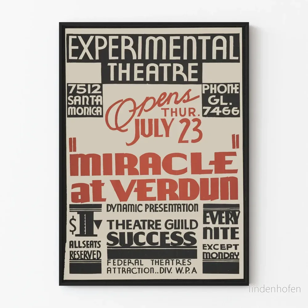 Vintageaffisch för experimentell teater Miracle at Verdun